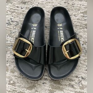 Birkenstock Madrid Big Buckle Sandals High Shine Black Gold 36